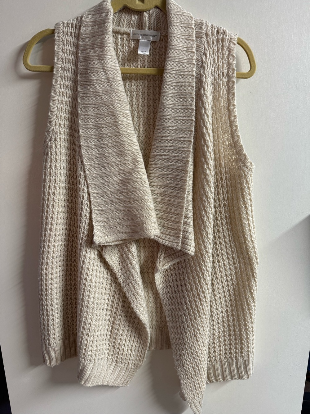Christopher & Banks Cream Open-Front Knit Sleeveless Cardigan Vest